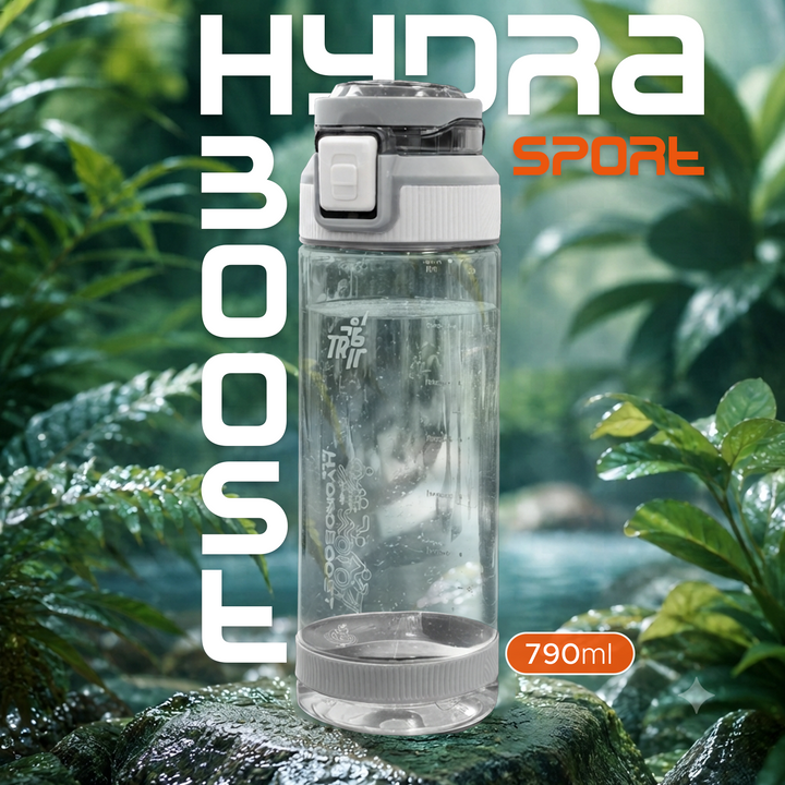 TR6 Hydra Boost Sport Clear Gym Bottle Leak Proof BPA Free Flip Lock Lid Carry Holder Lightweight for Gym Office Travel Hydration Tracker with Markings 790ml 790 ml