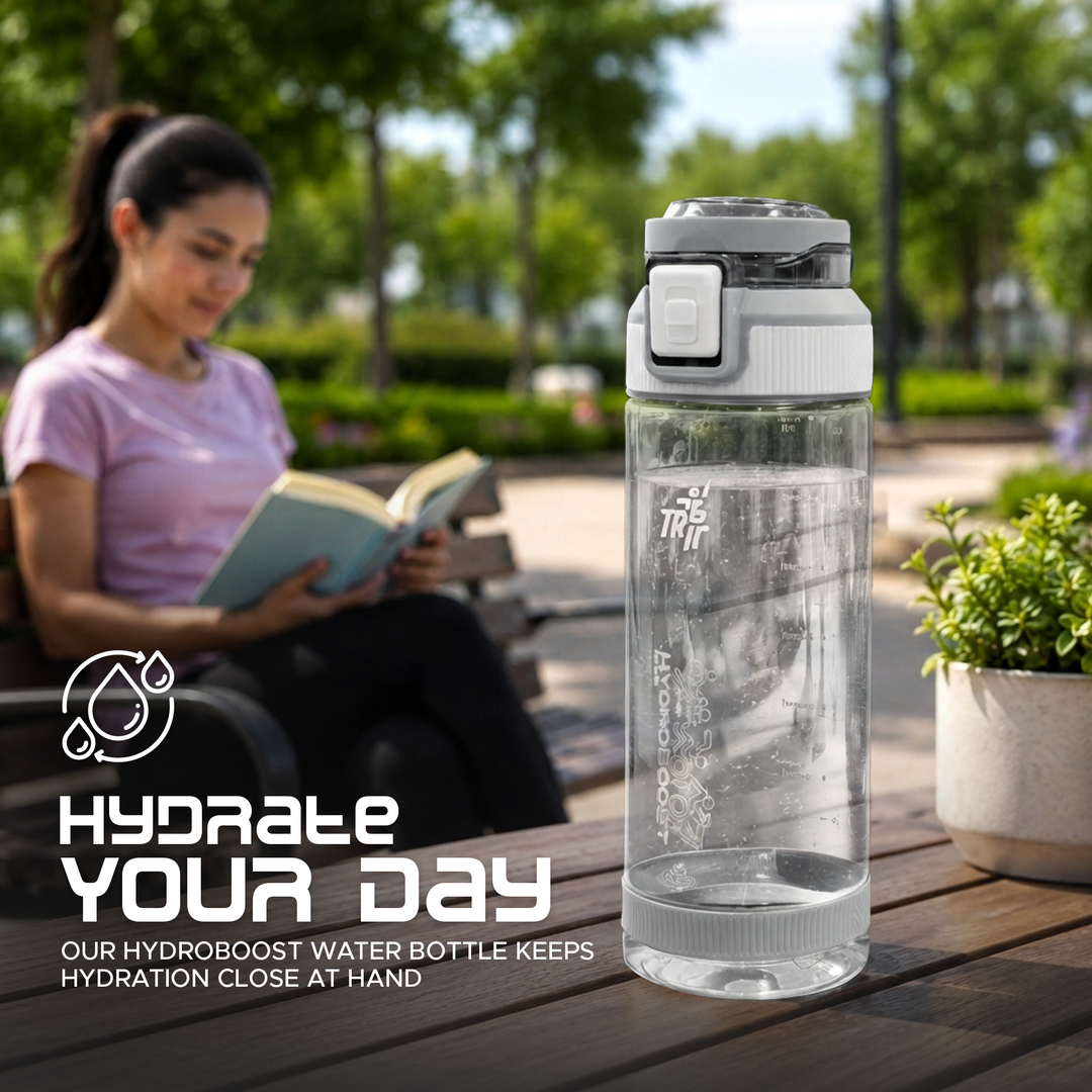 TR6 Hydra Boost Sport Clear Gym Bottle Leak Proof BPA Free Flip Lock Lid Carry Holder Lightweight for Gym Office Travel Hydration Tracker with Markings 790ml 790 ml