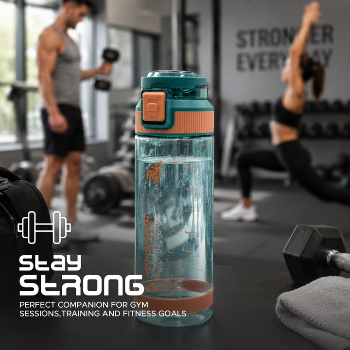 TR6 Hydra Boost Sport Clear Gym Bottle Leak Proof BPA Free Flip Lock Lid Carry Holder Lightweight for Gym Office Travel Hydration Tracker with Markings 790ml 790 ml