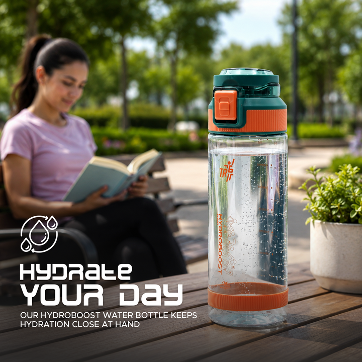 TR6 Hydra Boost Sport Clear Gym Bottle Leak Proof BPA Free Flip Lock Lid Carry Holder Lightweight for Gym Office Travel Hydration Tracker with Markings 790ml 790 ml