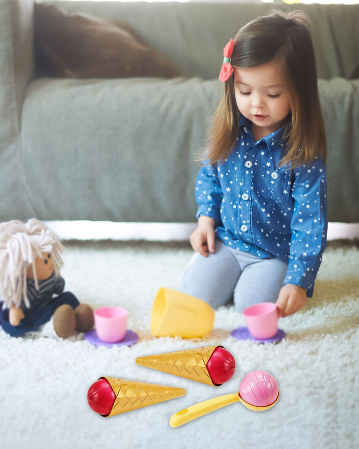 Playtive Ice Cream Play Set for Kids | 14-Piece Toy Set for Creative Role Play | Colorful Pretend Ice Cream Cones, Popsicles, Scoops & Utensils | Safe BPA-Free Plastic | Ideal Gift for Toddlers Ages 2+ | TÜV & GS Certified | Early Learning Toy