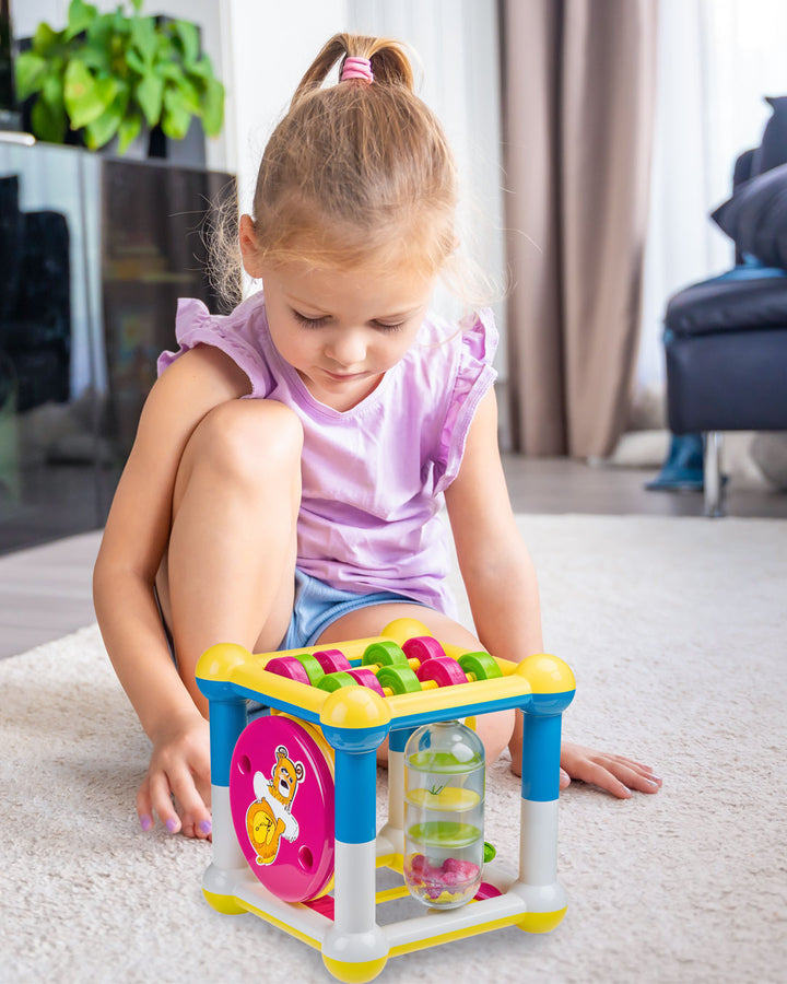 Kidsmart Hezi Kunta Jolly Cube – Interactive Activity Toy for Kids 9m+, Multi-Sensory Play Cube with Beads, Sliding, and Rotating Elements, Enhances Motor Skills, Cognitive Development, and Sensory Exploration