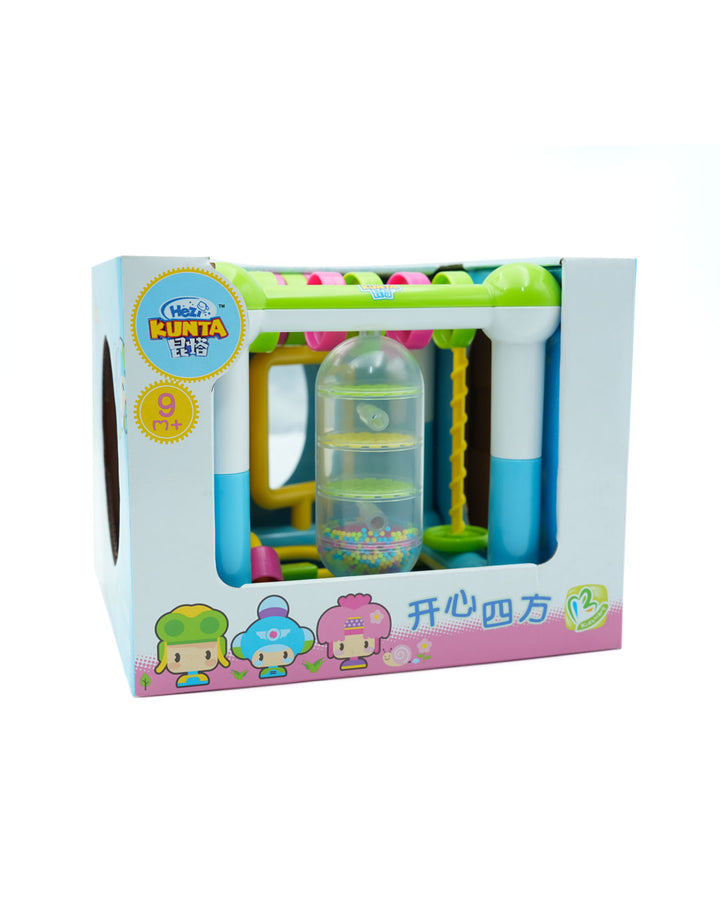Kidsmart Hezi Kunta Jolly Cube – Interactive Activity Toy for Kids 9m+, Multi-Sensory Play Cube with Beads, Sliding, and Rotating Elements, Enhances Motor Skills, Cognitive Development, and Sensory Exploration