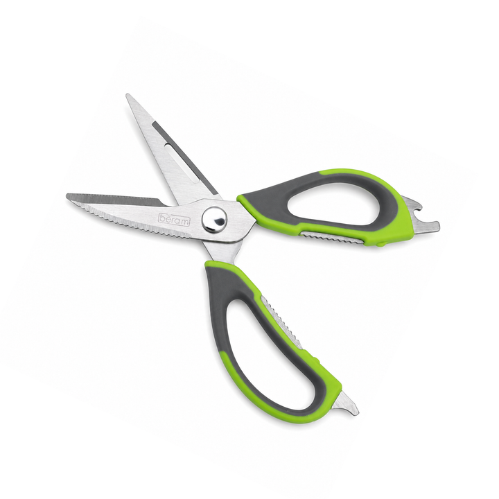 BERAM 9 Inch Multipurpose Kitchen Tool with Nutcracker Can Opener and Peeler Heavy Duty Sharp 2CR13 Stainless Steel Blade Green Ergonomic Non Slip Handle Tool for Home Office and Kitchen Use