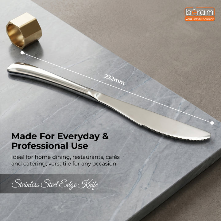 BERAM Stainless Edge Cutlery – Premium 18/10 Stainless Steel Flatware with Elegant Silver Non-Slip Handles – Durable Kitchen Utensils for Home & Restaurants