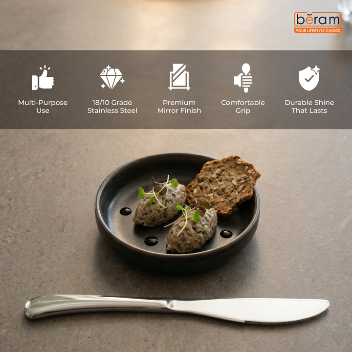 BERAM Stainless Edge Cutlery – Premium 18/10 Stainless Steel Flatware with Elegant Silver Non-Slip Handles – Durable Kitchen Utensils for Home & Restaurants