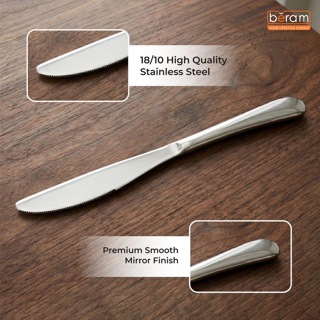 BERAM Stainless Edge Cutlery – Premium 18/10 Stainless Steel Flatware with Elegant Silver Non-Slip Handles – Durable Kitchen Utensils for Home & Restaurants