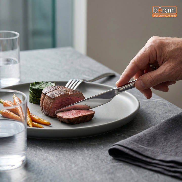 BERAM Stainless Edge Cutlery – Premium 18/10 Stainless Steel Flatware with Elegant Silver Non-Slip Handles – Durable Kitchen Utensils for Home & Restaurants