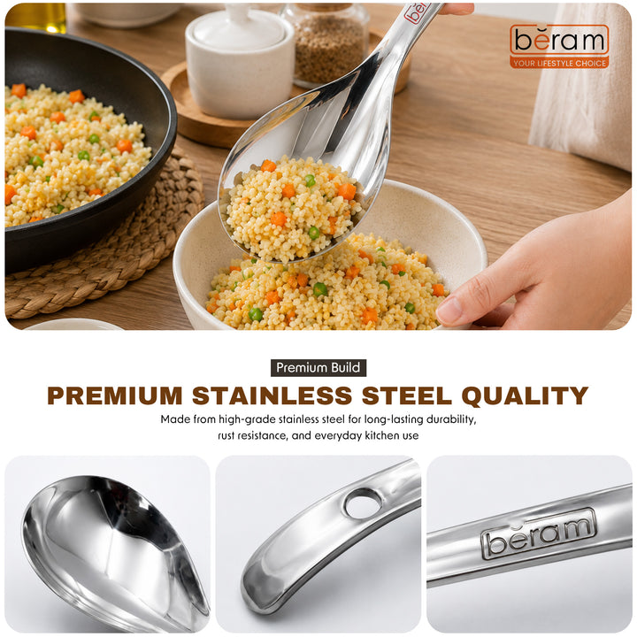 BERAM Stainless Steel Rice Scoop, Traditional Korean Cooking Utensil, Kitchen Tool, 100% Food Grade, Non-Stick, Compact, Lightweight, Elegant Design, Silver
