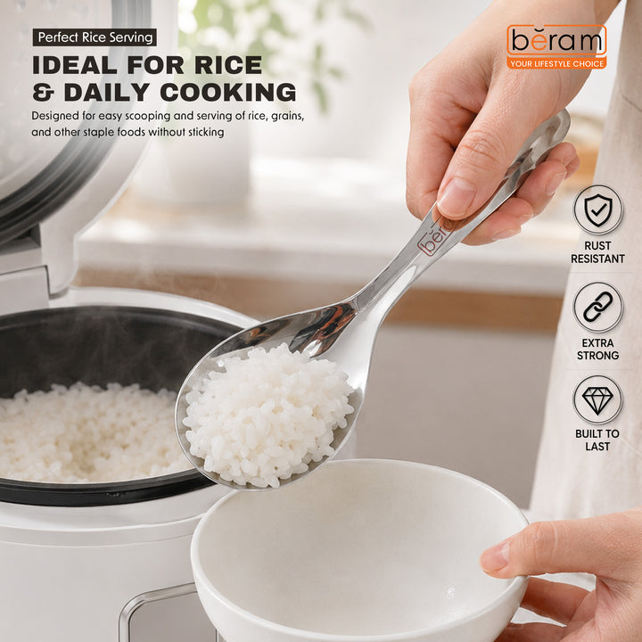BERAM Stainless Steel Rice Scoop, Traditional Korean Cooking Utensil, Kitchen Tool, 100% Food Grade, Non-Stick, Compact, Lightweight, Elegant Design, Silver