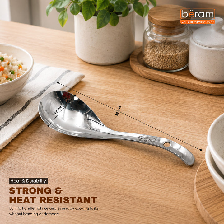 BERAM Stainless Steel Rice Scoop, Traditional Korean Cooking Utensil, Kitchen Tool, 100% Food Grade, Non-Stick, Compact, Lightweight, Elegant Design, Silver
