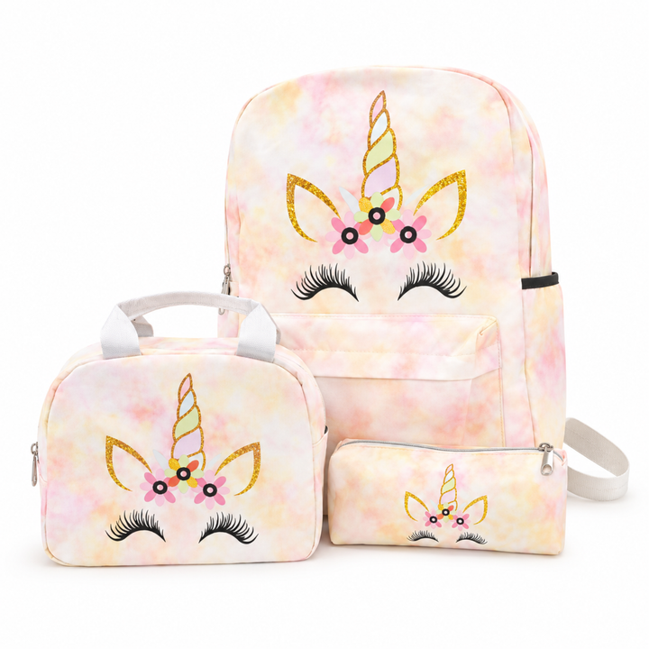 Magic Unicorn Pink 3-Piece School Backpack Set with Lunch Bag & Pencil Pouch, Large Capacity Lightweight School Bag with Adjustable Shoulder Straps for School, Travel & Everyday Use