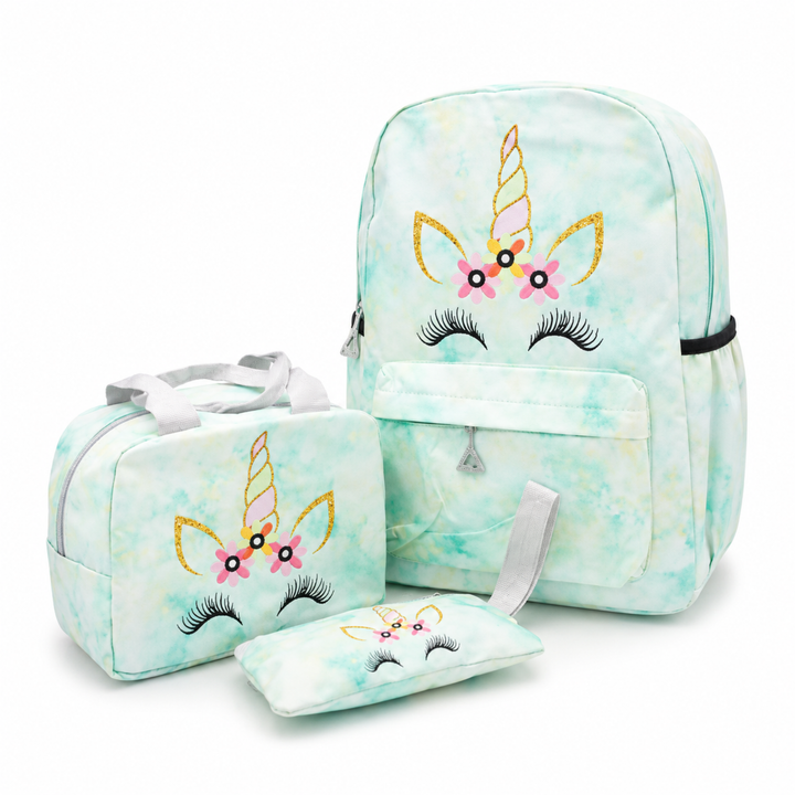 Magic Unicorn Pink 3-Piece School Backpack Set with Lunch Bag & Pencil Pouch, Large Capacity Lightweight School Bag with Adjustable Shoulder Straps for School, Travel & Everyday Use