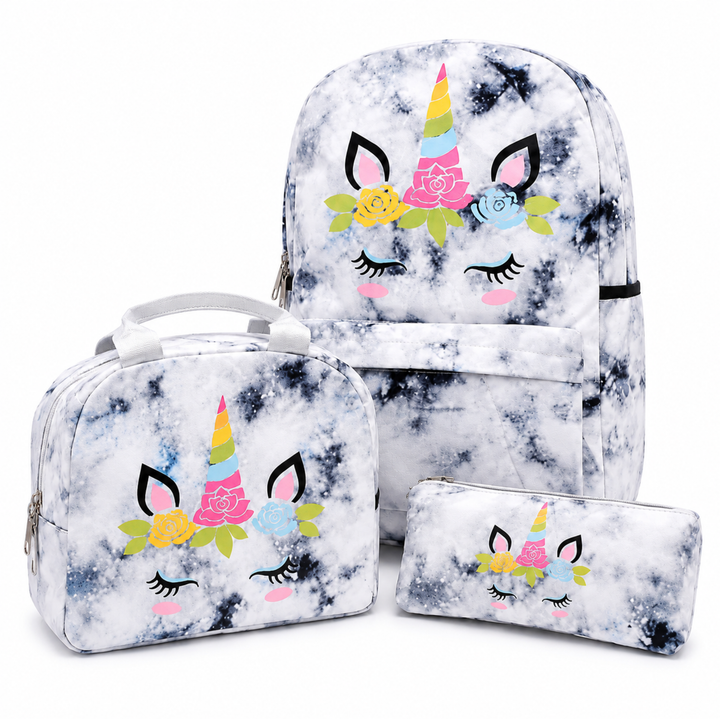 Magic Unicorn Pink 3-Piece School Backpack Set with Lunch Bag & Pencil Pouch, Large Capacity Lightweight School Bag with Adjustable Shoulder Straps for School, Travel & Everyday Use