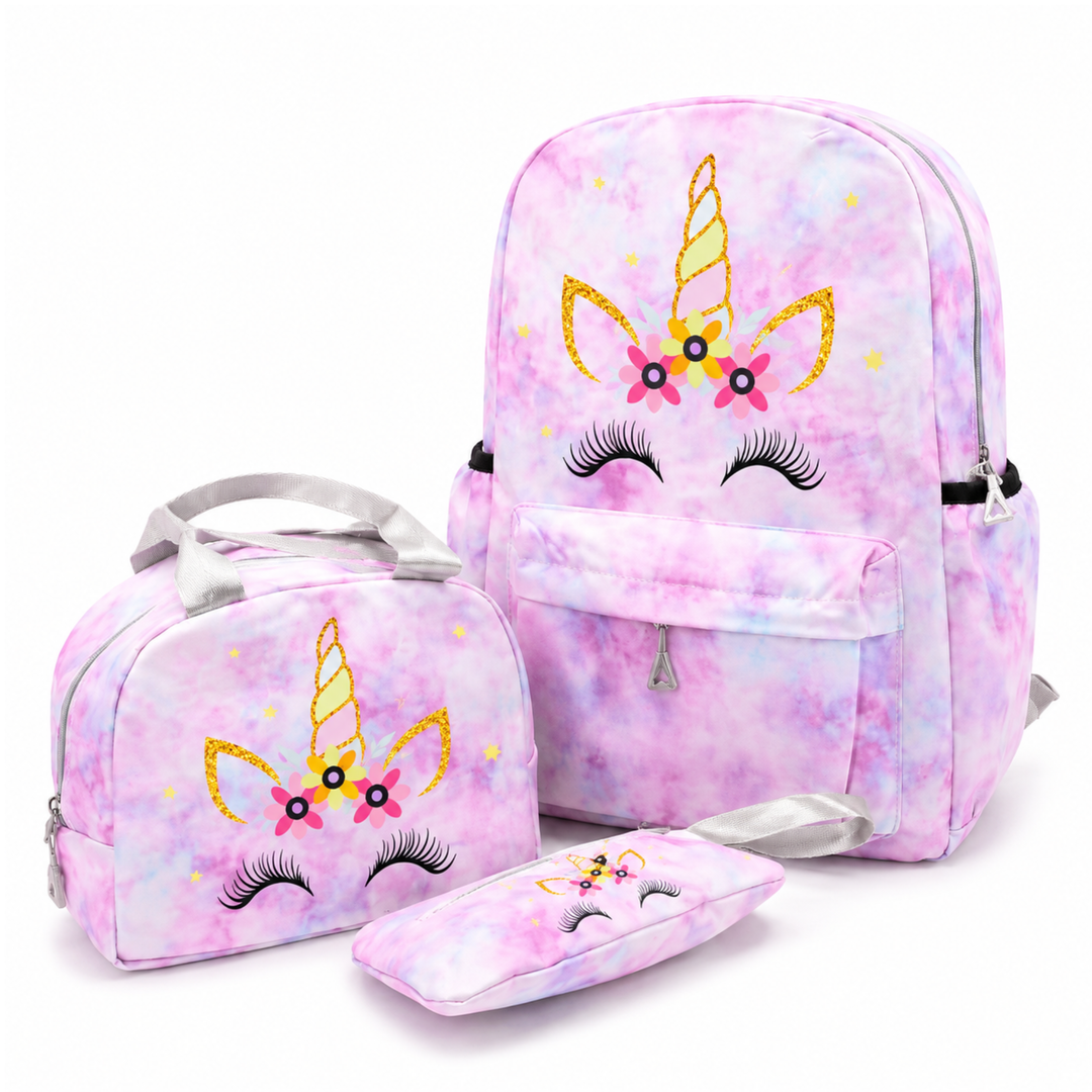 Magic Unicorn Pink 3-Piece School Backpack Set with Lunch Bag & Pencil Pouch, Large Capacity Lightweight School Bag with Adjustable Shoulder Straps for School, Travel & Everyday Use