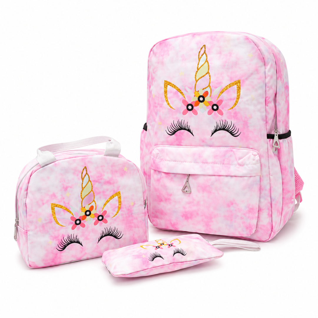 Magic Unicorn Pink 3-Piece School Backpack Set with Lunch Bag & Pencil Pouch, Large Capacity Lightweight School Bag with Adjustable Shoulder Straps for School, Travel & Everyday Use