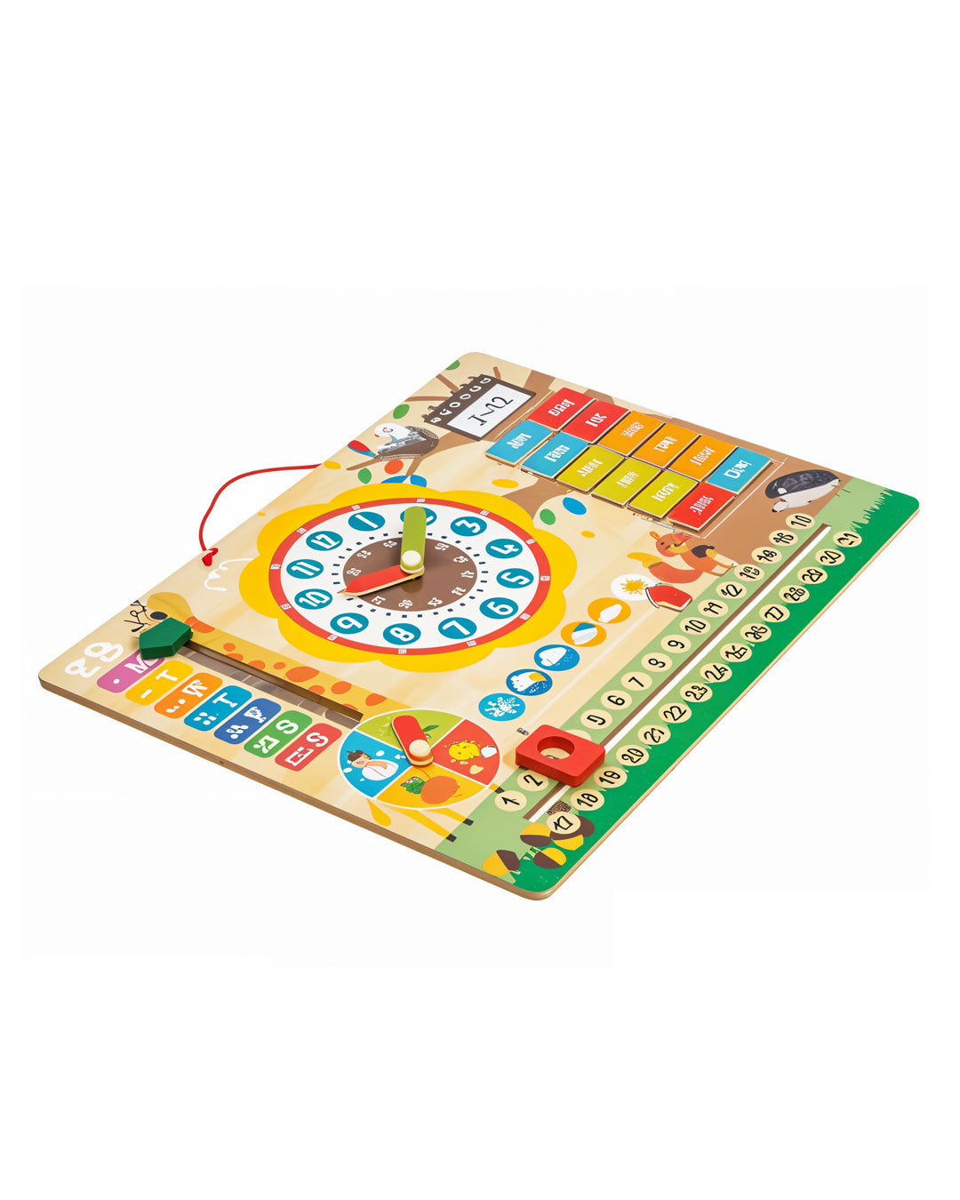Paytive 14 pcs Magnetic Clock educational wooden calendar and clock learning board designed for children, multi-functional learning toy that helps kids understand and interact with concepts of time, date, days, months, weather, and seasons, Age 3+.