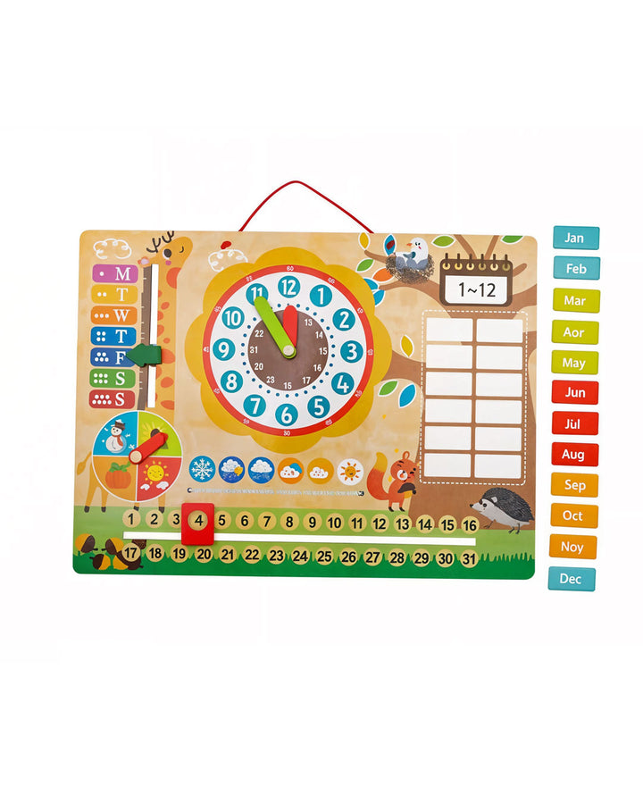 Paytive 14 pcs Magnetic Clock educational wooden calendar and clock learning board designed for children, multi-functional learning toy that helps kids understand and interact with concepts of time, date, days, months, weather, and seasons, Age 3+.