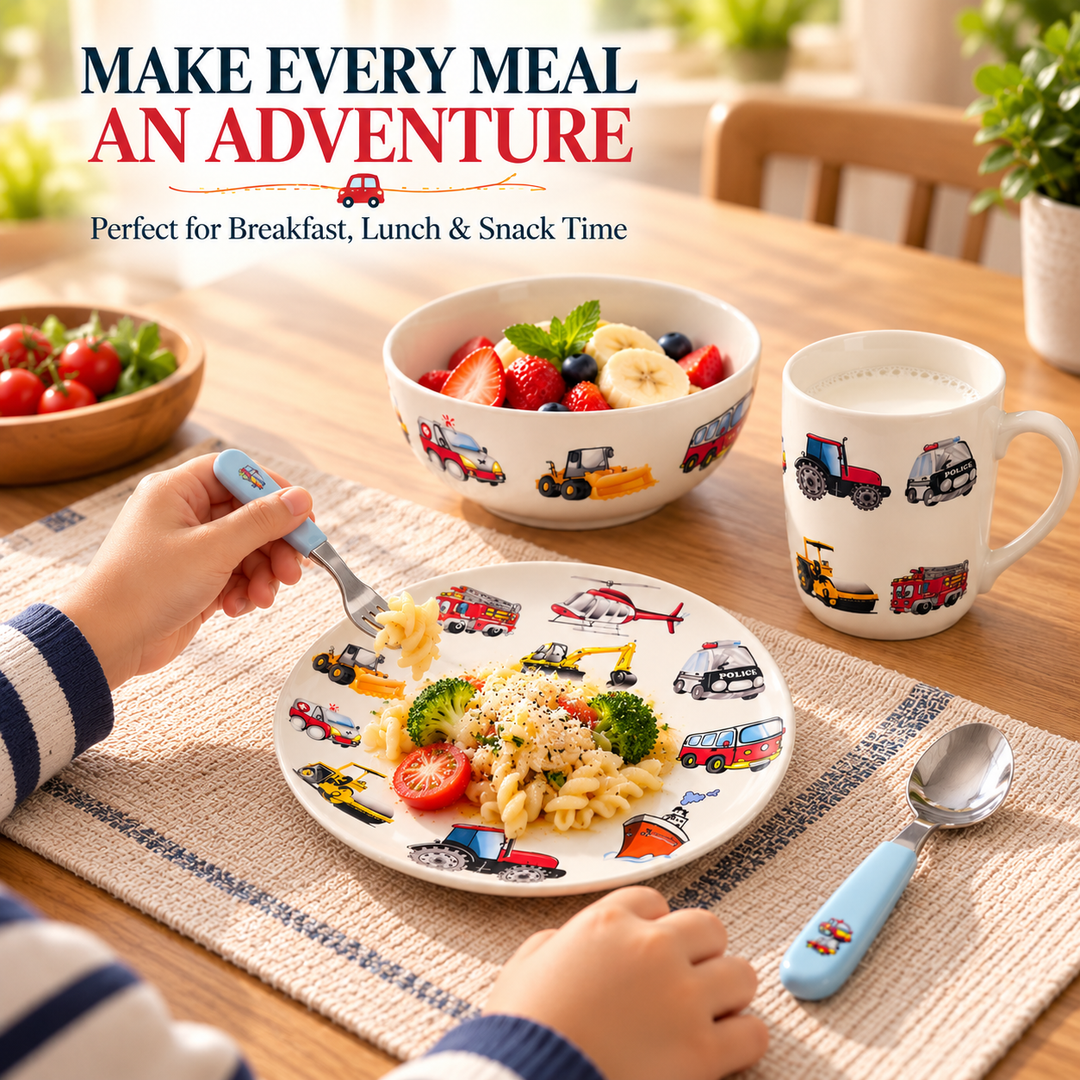3 Piece Ceramic Dinnerware Set with Plate, Bowl & Mug, Colourful Ocean Sea Life Design, Fish, Turtle, Crab & Starfish Pattern, Breakfast Dining Set for Everyday Meals, Snacks, Cereal & Drinks