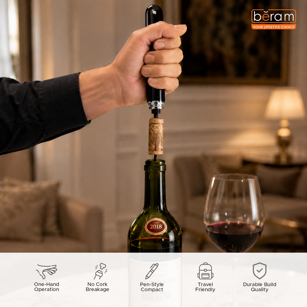 BERAM Manual Wine Opener Pen Design Air Pump Bottle Opener Stainless Steel Needle Microneedle Cork Piercer Corkscrew Portable Wine Accessories Travel-Friendly Multi-Opener