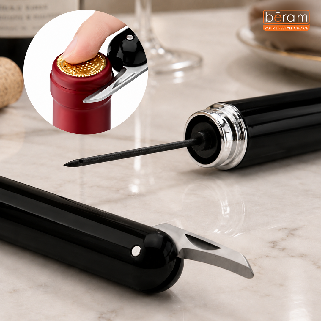 BERAM Manual Wine Opener Pen Design Air Pump Bottle Opener Stainless Steel Needle Microneedle Cork Piercer Corkscrew Portable Wine Accessories Travel-Friendly Multi-Opener