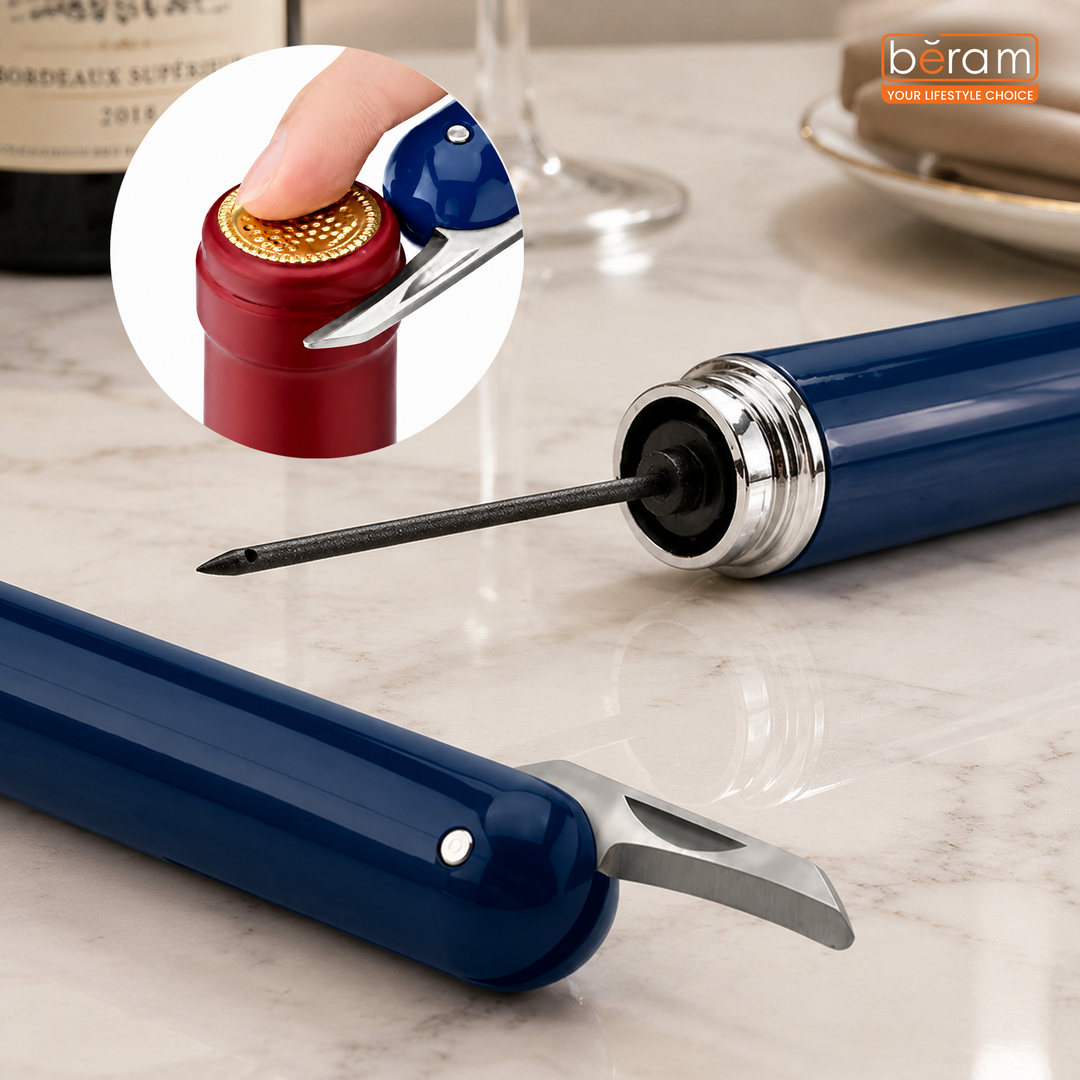 BERAM Manual Wine Opener Pen Design Air Pump Bottle Opener Stainless Steel Needle Microneedle Cork Piercer Corkscrew Portable Wine Accessories Travel-Friendly Multi-Opener