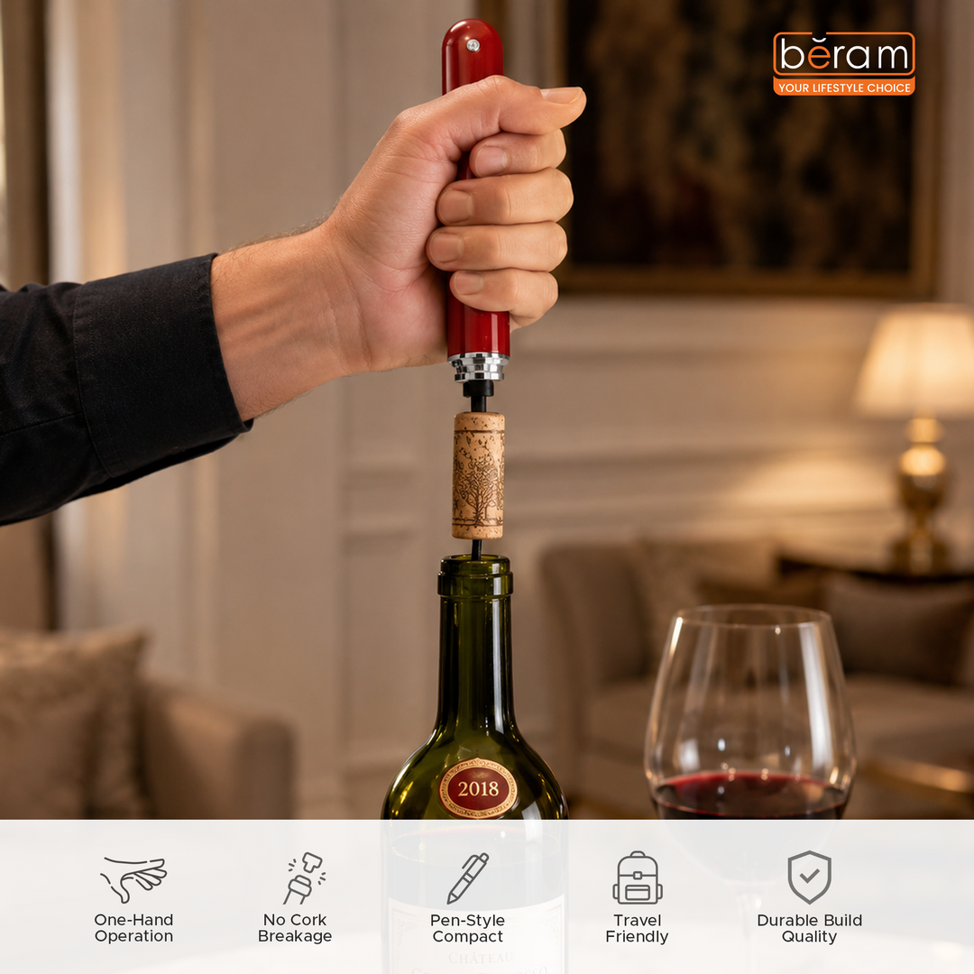 BERAM Manual Wine Opener Pen Design Air Pump Bottle Opener Stainless Steel Needle Microneedle Cork Piercer Corkscrew Portable Wine Accessories Travel-Friendly Multi-Opener