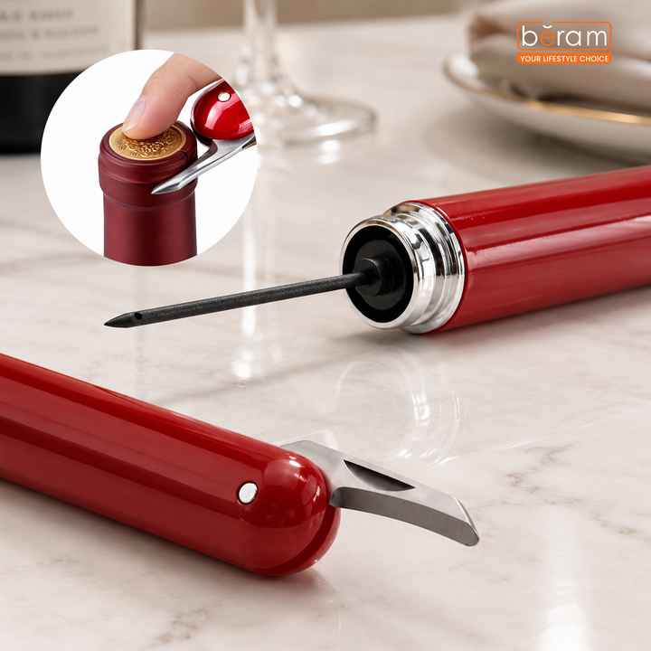 BERAM Manual Wine Opener Pen Design Air Pump Bottle Opener Stainless Steel Needle Microneedle Cork Piercer Corkscrew Portable Wine Accessories Travel-Friendly Multi-Opener