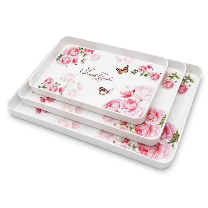 Melamine  Tray White Set Serving Tray Microwave Safe Look Lightweight Durable Platter for Snacks Desserts Tea Coffee Dining Kitchen Party and Restaurant Use