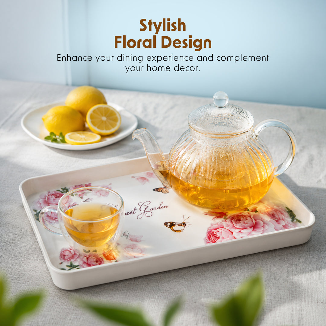 Melamine  Tray White Set Serving Tray Microwave Safe Look Lightweight Durable Platter for Snacks Desserts Tea Coffee Dining Kitchen Party and Restaurant Use