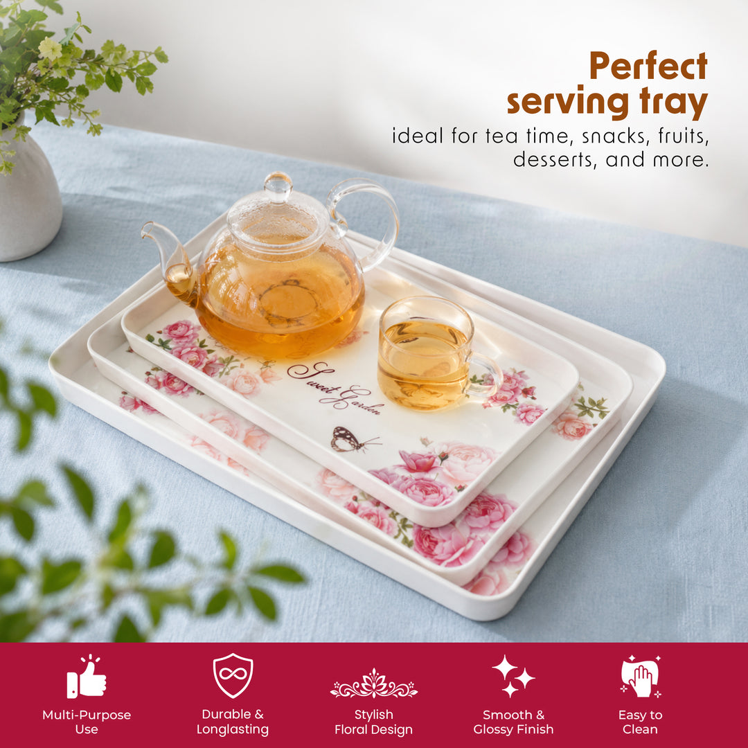 Melamine  Tray White Set Serving Tray Microwave Safe Look Lightweight Durable Platter for Snacks Desserts Tea Coffee Dining Kitchen Party and Restaurant Use