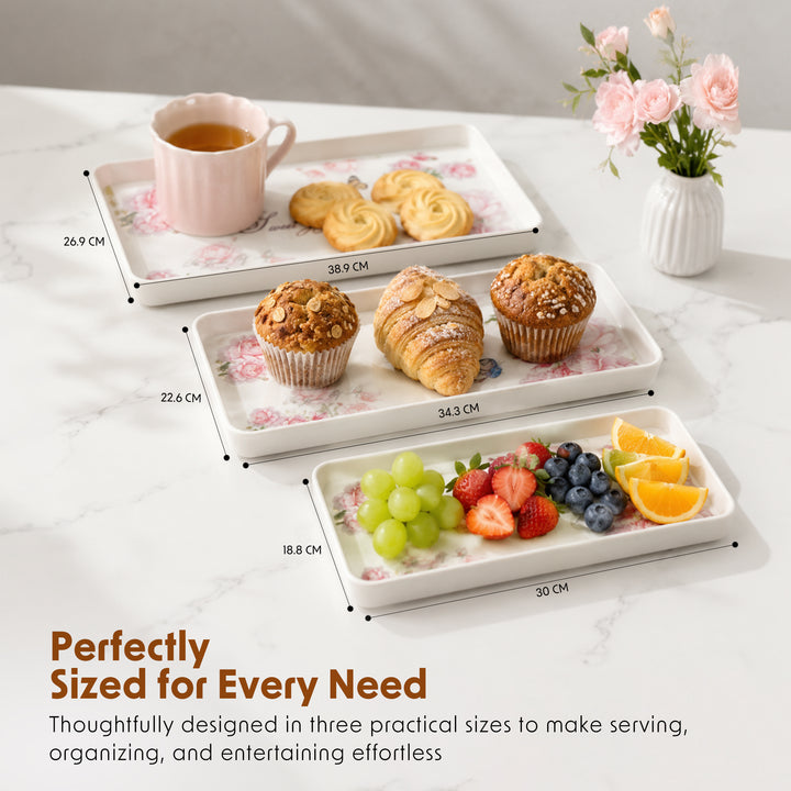 Melamine  Tray White Set Serving Tray Microwave Safe Look Lightweight Durable Platter for Snacks Desserts Tea Coffee Dining Kitchen Party and Restaurant Use