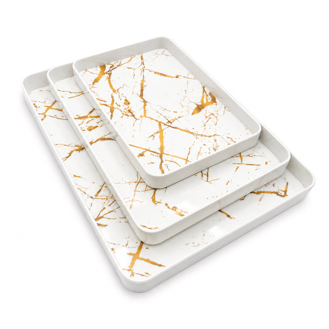 Melamine  Tray White Set Serving Tray Microwave Safe Look Lightweight Durable Platter for Snacks Desserts Tea Coffee Dining Kitchen Party and Restaurant Use
