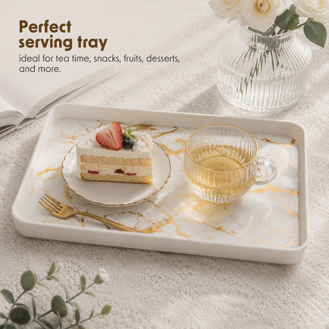 Melamine  Tray White Set Serving Tray Microwave Safe Look Lightweight Durable Platter for Snacks Desserts Tea Coffee Dining Kitchen Party and Restaurant Use