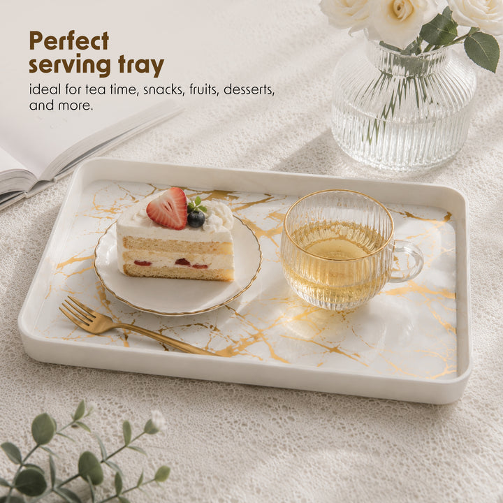 Melamine  Tray White Set Serving Tray Microwave Safe Look Lightweight Durable Platter for Snacks Desserts Tea Coffee Dining Kitchen Party and Restaurant Use