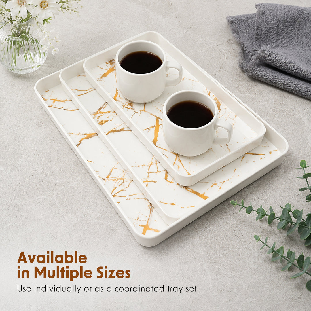 Melamine  Tray White Set Serving Tray Microwave Safe Look Lightweight Durable Platter for Snacks Desserts Tea Coffee Dining Kitchen Party and Restaurant Use