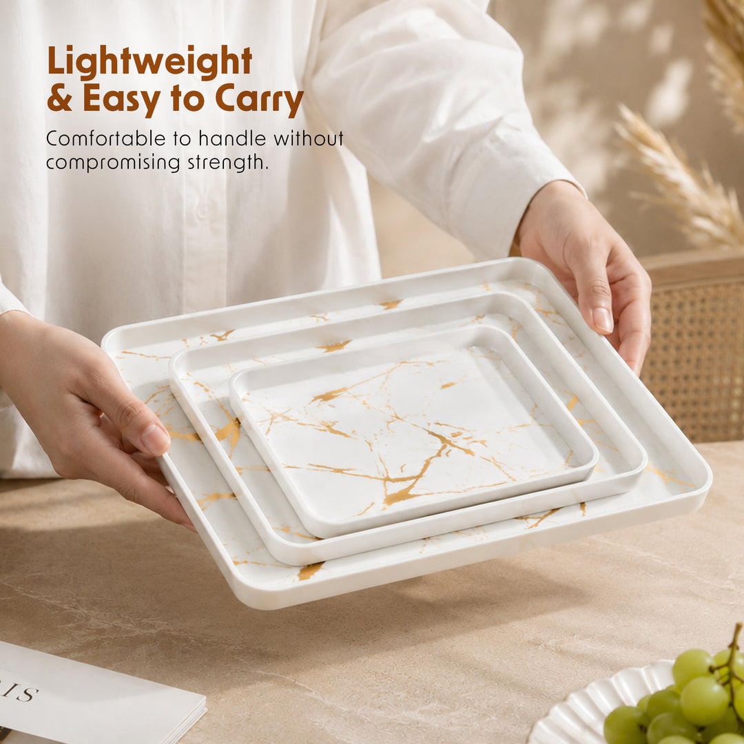Melamine  Tray White Set Serving Tray Microwave Safe Look Lightweight Durable Platter for Snacks Desserts Tea Coffee Dining Kitchen Party and Restaurant Use
