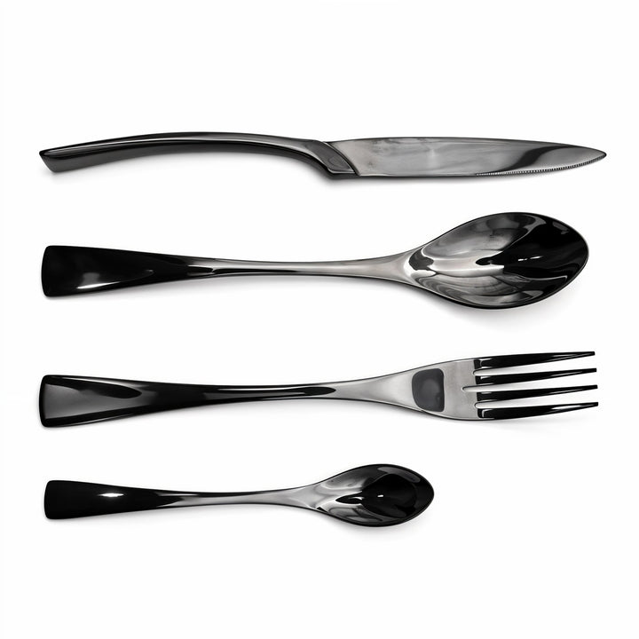 BERAM Midnight Marvel Cutlery Set Premium Stainless Steel Flatware Set with Black Marble Polish Finish Elegant Kitchen Utensils & Tableware Set for Home Restaurants Hotels & Everyday Use