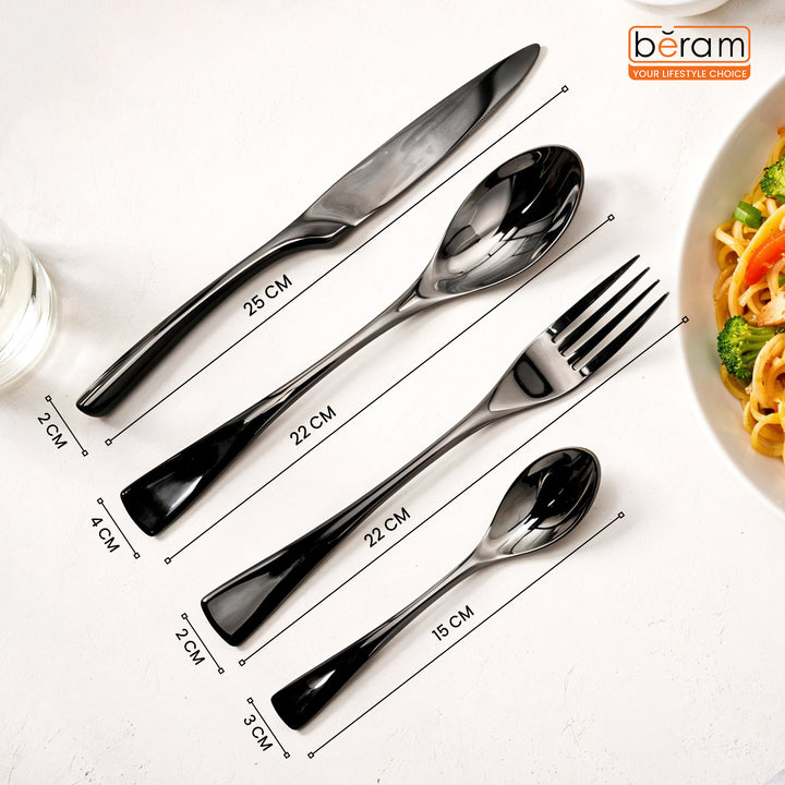 BERAM Midnight Marvel Cutlery Set Premium Stainless Steel Flatware Set with Black Marble Polish Finish Elegant Kitchen Utensils & Tableware Set for Home Restaurants Hotels & Everyday Use