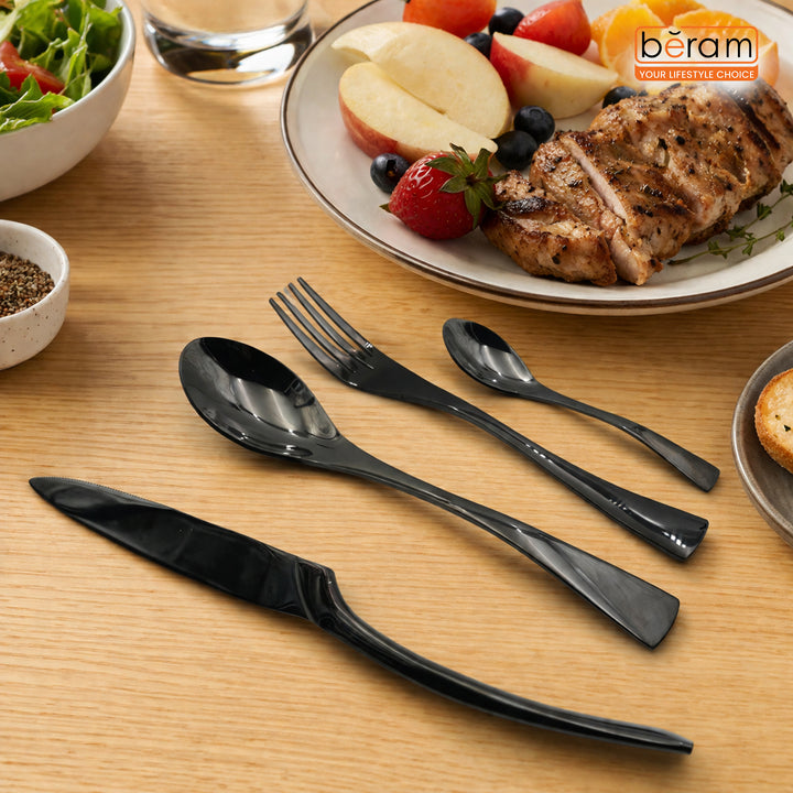 BERAM Midnight Marvel Cutlery Set Premium Stainless Steel Flatware Set with Black Marble Polish Finish Elegant Kitchen Utensils & Tableware Set for Home Restaurants Hotels & Everyday Use