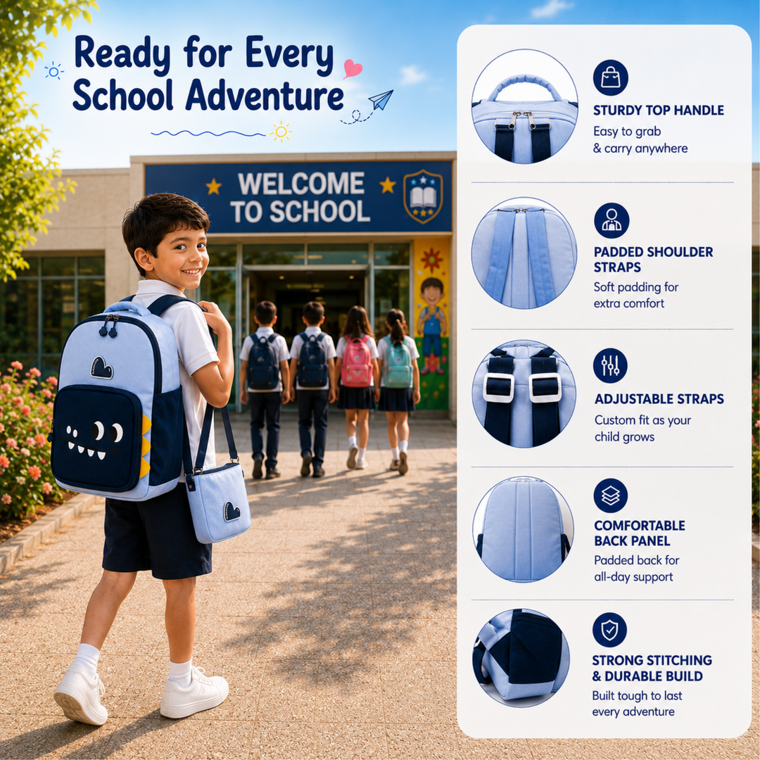 Buddy Animal School Backpack with Matching Side Bag, Lightweight Student Book Bag Set, Cute Cartoon School Backpack with Adjustable Shoulder Straps, Multi Pocket Backpack School, Daily Use & Travel.