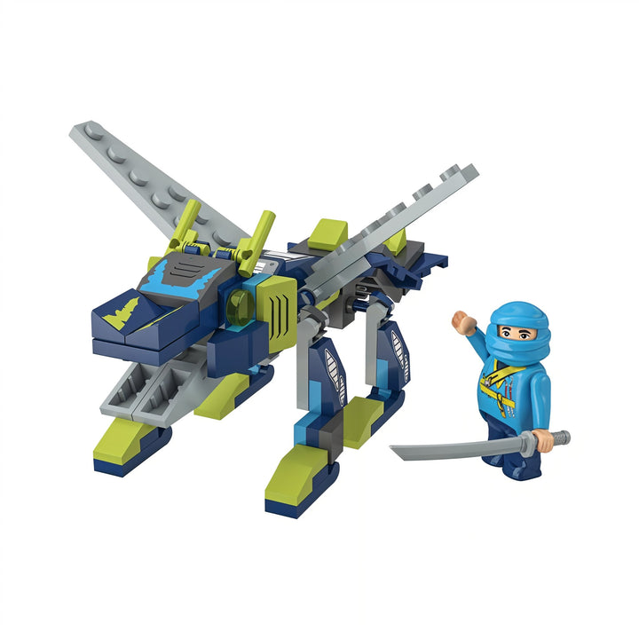 Playtive Mini Dragon Adventure 99-Piece Building Set – Fantasy Action Toy for Kids Age 5+, Movable Wings & Legs, Ninja Warrior Figure, Compatible with Standard Bricks, TÜV Rheinland & GS Certified – Creative STEM Play for Imagination & Skill Building