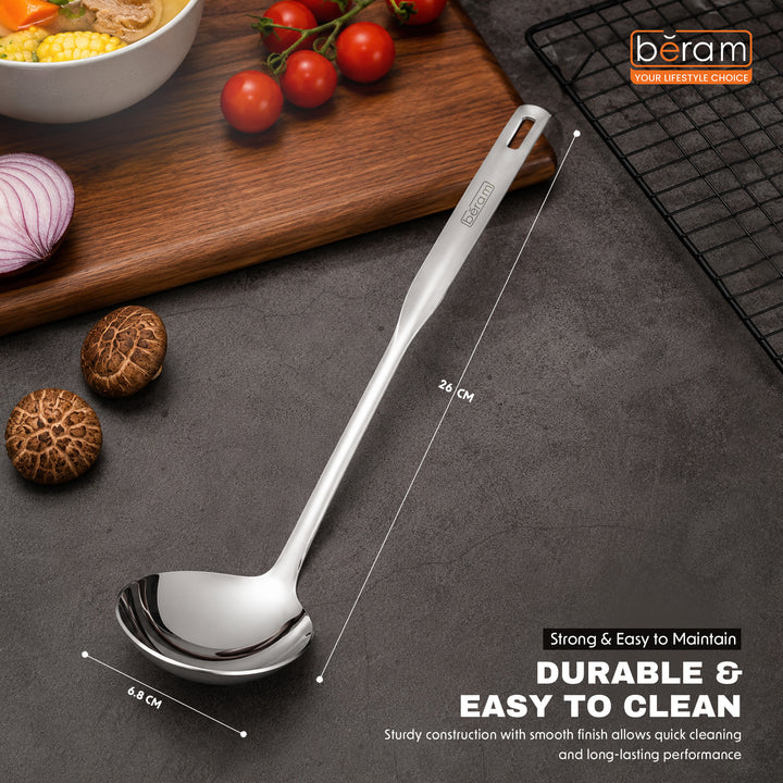 BERAM Stainless Steel Soup Ladle Cooking Utensils Kitchen Tool 100% Food Grade Compact Lightweight Elegant Design Mirror Polishing Silver