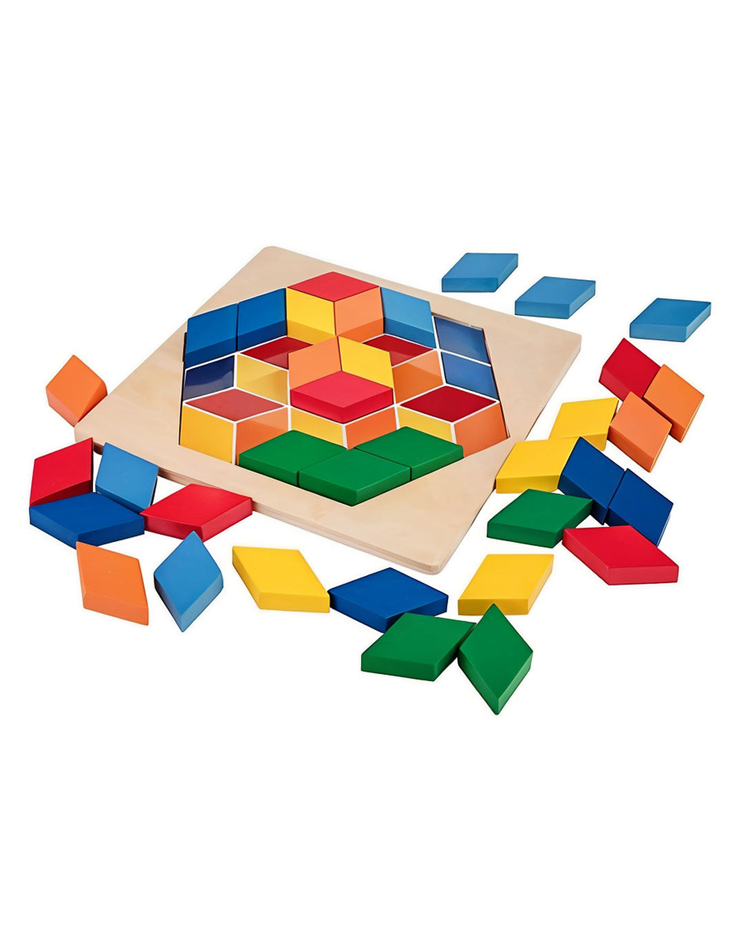 Playtive Wooden Mosaic Puzzle Set – 43 Colorful Geometric Pieces for Kids Ages 3+, Educational Toy for Shape and Color Recognition, Fine Motor Skills, Logical Thinking & Creativity – Durable Wood, TÜV Rheinland Certified