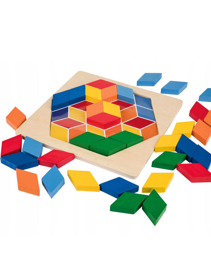 Playtive Wooden Mosaic Puzzle Set – 43 Colorful Geometric Pieces for Kids Ages 3+, Educational Toy for Shape and Color Recognition, Fine Motor Skills, Logical Thinking & Creativity – Durable Wood, TÜV Rheinland Certified
