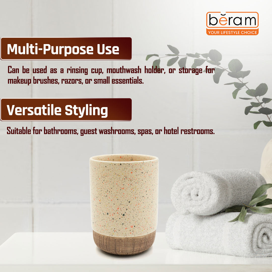 Beram 4pcs Multidots Brown Ceramic Bathroom Accessory Set Terrazzo Finish with Soap Dispenser Tumbler Toothbrush Holder and Soap Dish perfect for bathroom or kitchen countertop
