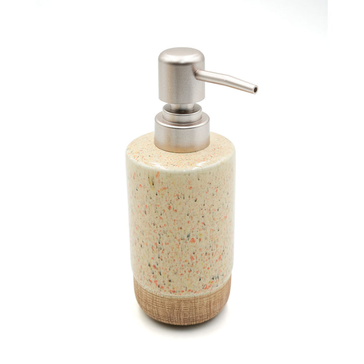 Beram 4pcs Multidots Brown Ceramic Bathroom Accessory Set Terrazzo Finish with Soap Dispenser Tumbler Toothbrush Holder and Soap Dish perfect for bathroom or kitchen countertop