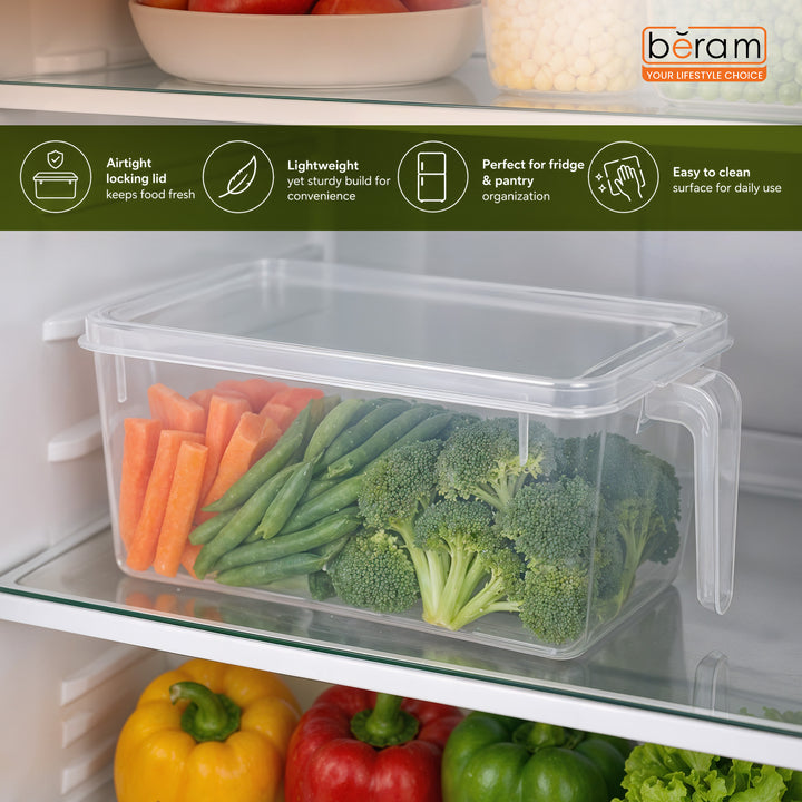 Beram Multi-Purpose Fridge Storage Box – Airtight Vegetable & Fruit Container PP Container with Locking Lid Refrigerator Pantry & Kitchen Organizer Box Stackable Fresh Storage Container