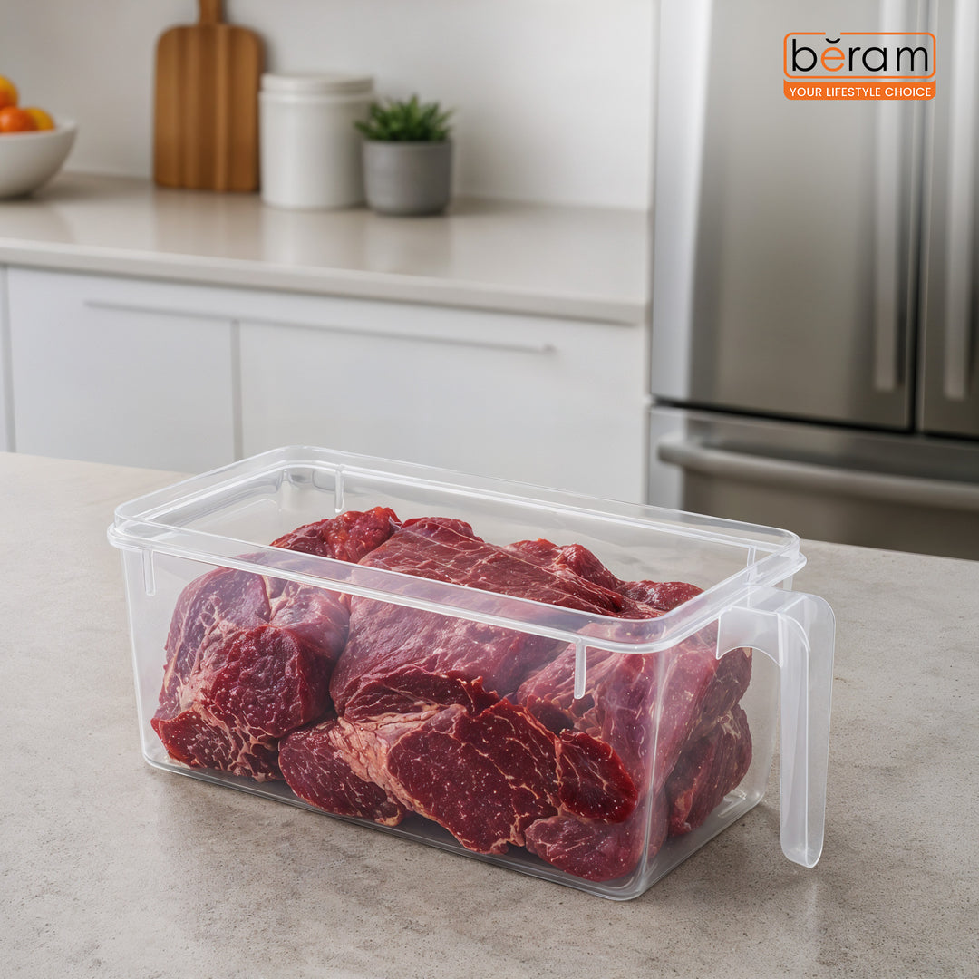 Beram Multi-Purpose Fridge Storage Box – Airtight Vegetable & Fruit Container PP Container with Locking Lid Refrigerator Pantry & Kitchen Organizer Box Stackable Fresh Storage Container