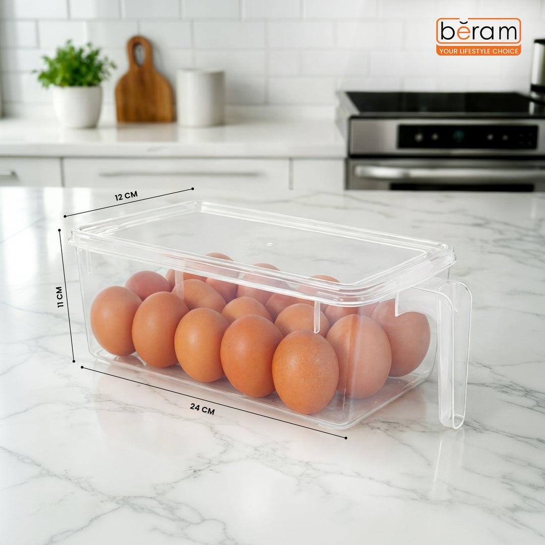 Beram Multi-Purpose Fridge Storage Box – Airtight Vegetable & Fruit Container PP Container with Locking Lid Refrigerator Pantry & Kitchen Organizer Box Stackable Fresh Storage Container